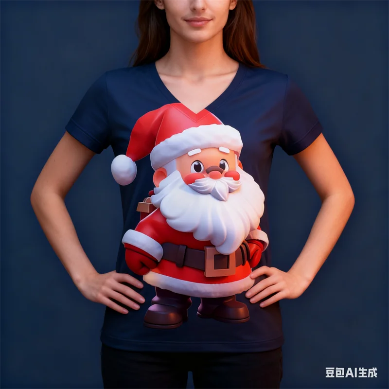 

Christmas Women's T Shirt 3D Santa Claus Print Casual Short Sleeve Tees Street Fashion V-neck Pullover Female Oversized Clothing