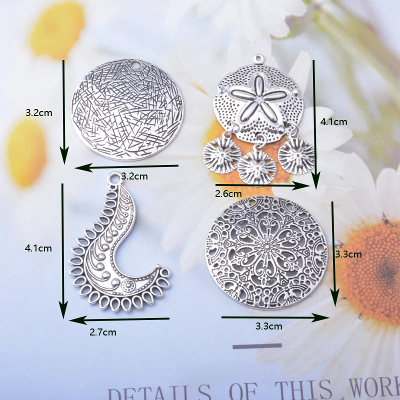 10pcs vintage style Antique Silver Color Round Charms Metal Pendants DIY Making Earrings Women Jewelry
