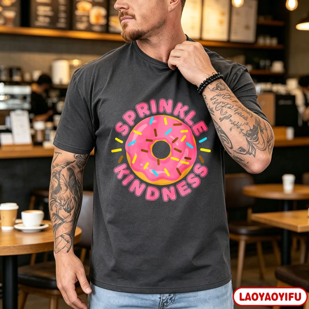 Fashion Donut Graphic Tee Sweet Dessert Vacation Street Wear T-shirt Summer Kindness Aesthetic Cotton Short Sleeve Tops