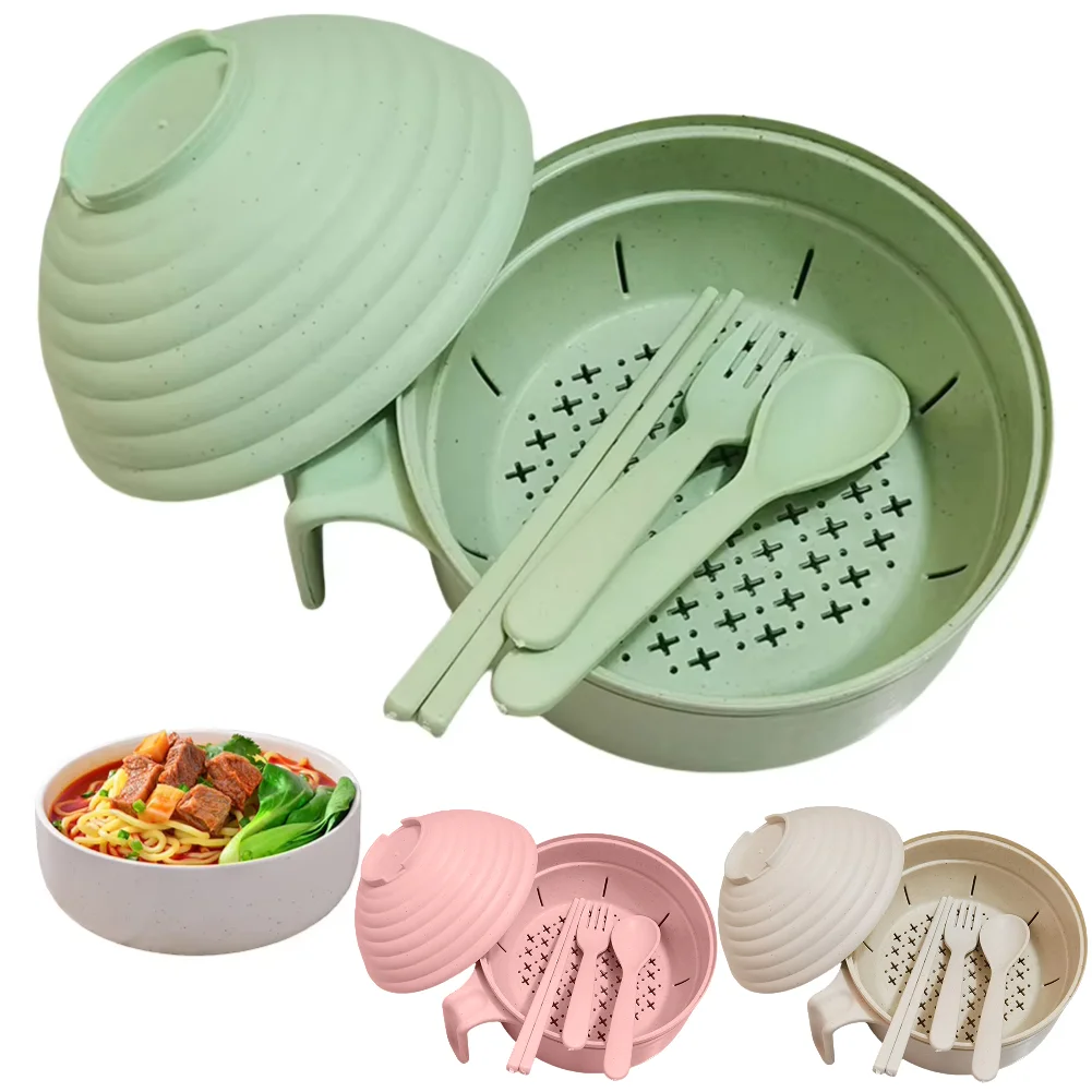 Juego de cuencos para Ramen con cuchara, palillos, tenedor, cuenco para fideos para microondas, cocina rápida para Ramen, elementos esenciales para dormitorio universitario