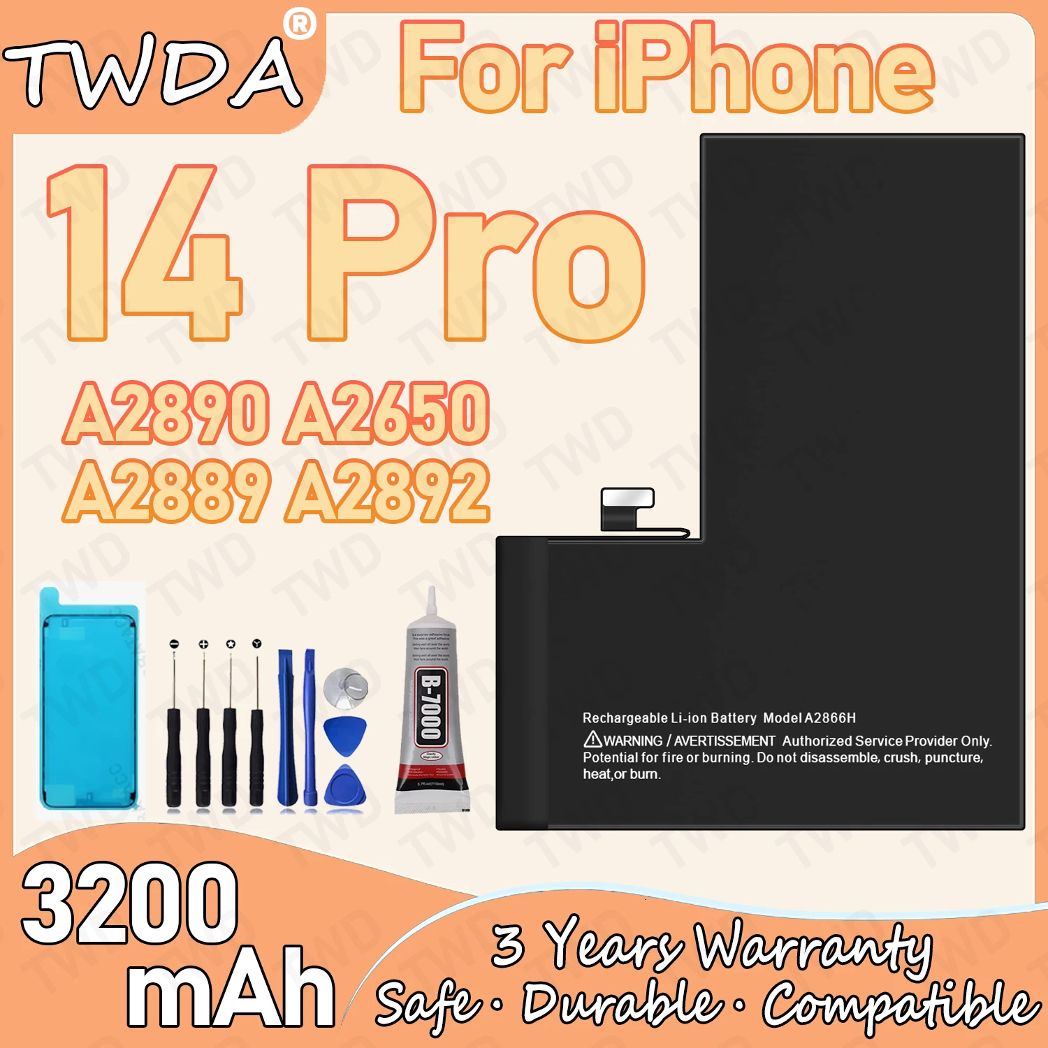 

A2866H Large capacity 3200mAh Battery For iPhone 14 Pro/A2890/A2650/A2889/A2892 Batteries New High Quanlity+Free Tools