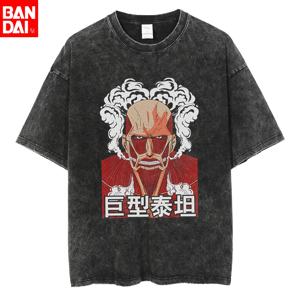 Camiseta de Hombre con Estampado Vintage Estilo Cómic Retro de Attack on Titan, Colossal Titan, Giant Titan, Negra, Verano 2026