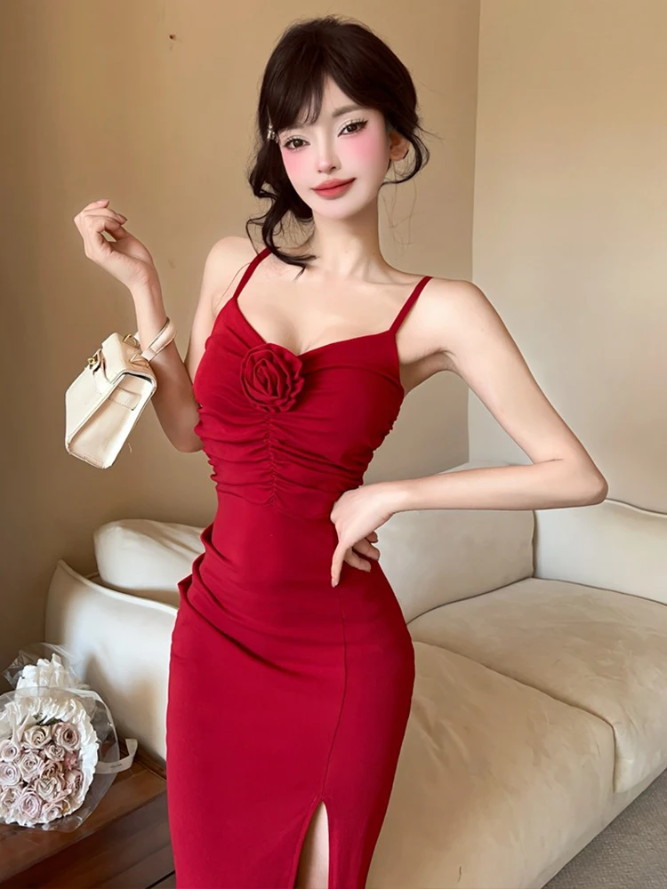 Frauen Kleidung Floral Sexy Strap Backless Dünne Falten Abendkleid Elegante Party Club Geburtstag Vestidos Robe Strand Urlaub Neue