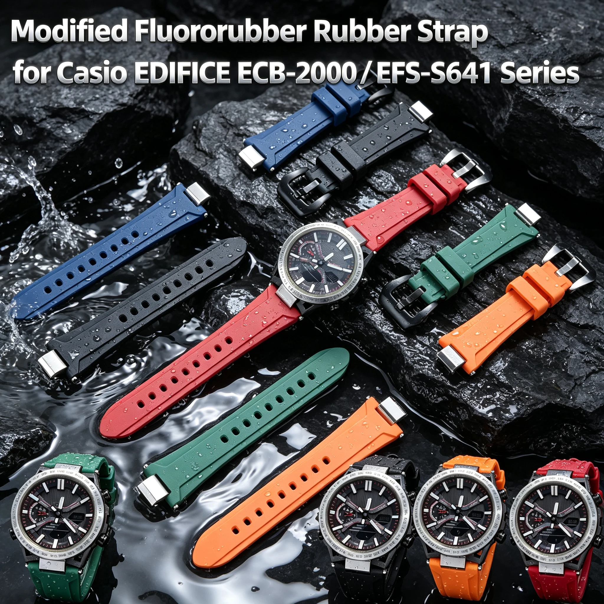 Replacement Modified Fluororubber Watch Accessories for Casio EDIFICE ECB‑2000 EFS‑S641 Waterproof Flexible Sport Watch Strap