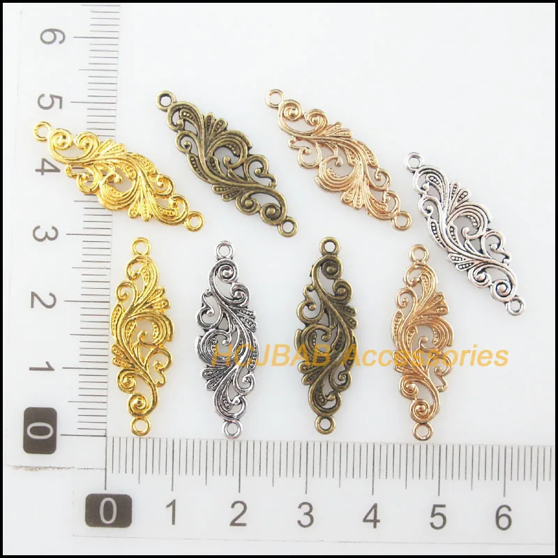 30Pcs Antiqued Bronze Gold Silver Plated Flower Charms Connectors 9.5x29.5mm