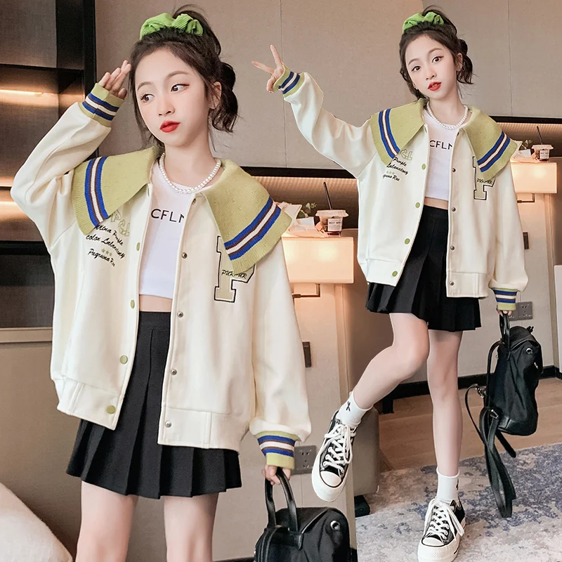 Autumn New Children's Knitted Collar Baseball Jacket 2025 Winter Boys' Milk Silk Cotton Coat Long Sleeve Girls' Sports Jacket