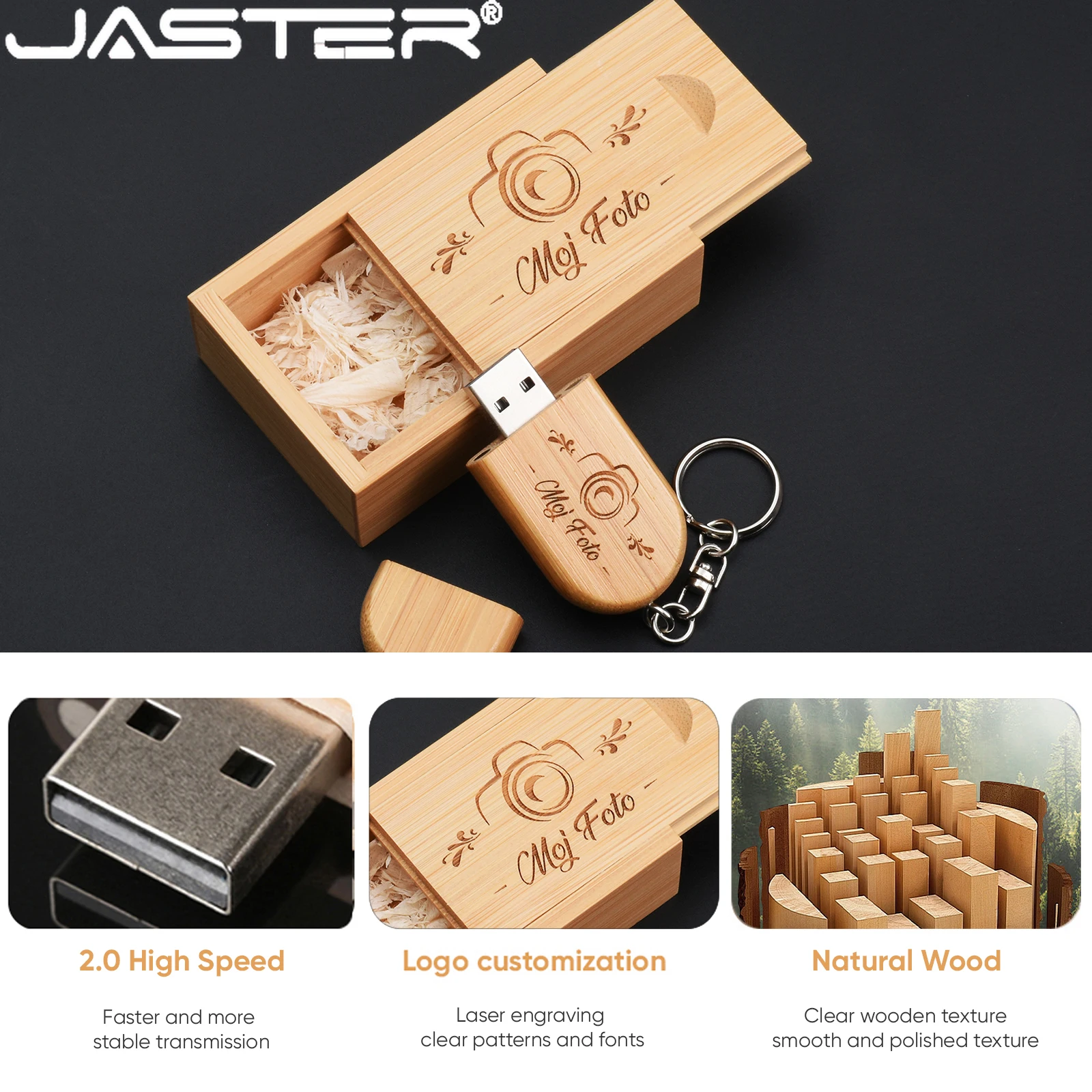 JASTER Wooden USB 2.0 Flash Drives Free Custom Logo Pen Drive  Memory Stick 128GB/64GB/32GB/16GB Wedding Gift U Disk for Laptop