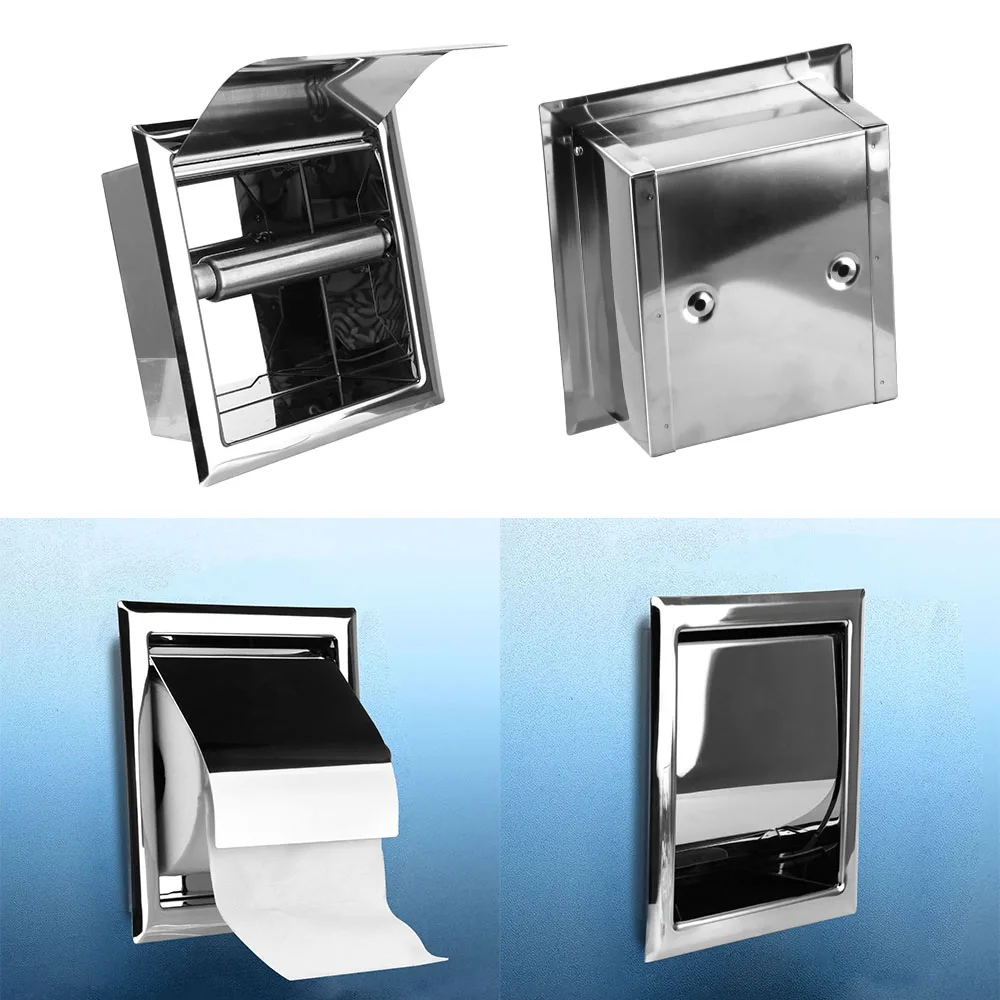 Roll Paper Box Concealable Wall Mounted Stainless Steel Toilet Paper Holder Polished Chrome