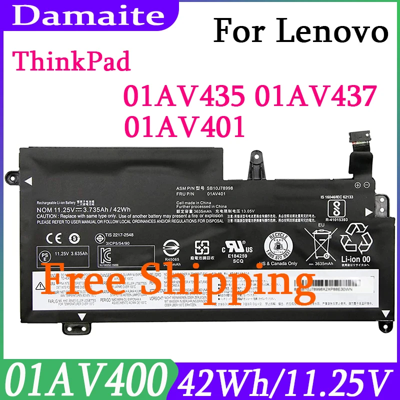 New 01AV400 01AV401 Battery For Lenovo 13 G2 S2 13.3 01AV435 01AV437 ThinkPad S2 Gen 13 Chromebook Series SB10K97593