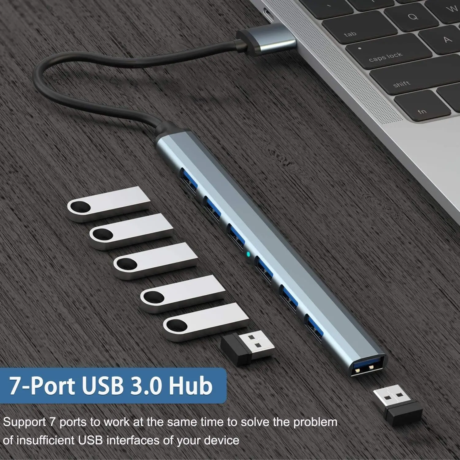 10PCS Efficient USB 3.0 Hub With 7 Ports, Aluminum USB 3.0 Hub USB Splitter Extender, Suitable For Laptops, PCs, MacBooks, And M