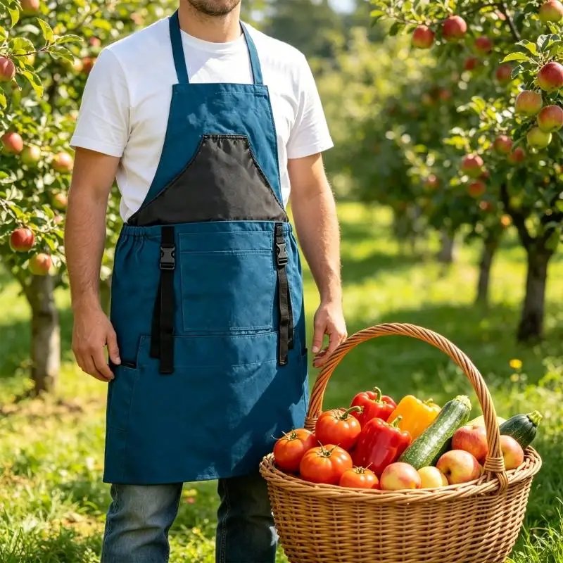 Gartenschürze mit Tasche, Ernteschürze für Gartenbau, Landwirtschaft und Ernte, wasserbeständig, Obstpflückschürzen D2RD – Detail 3