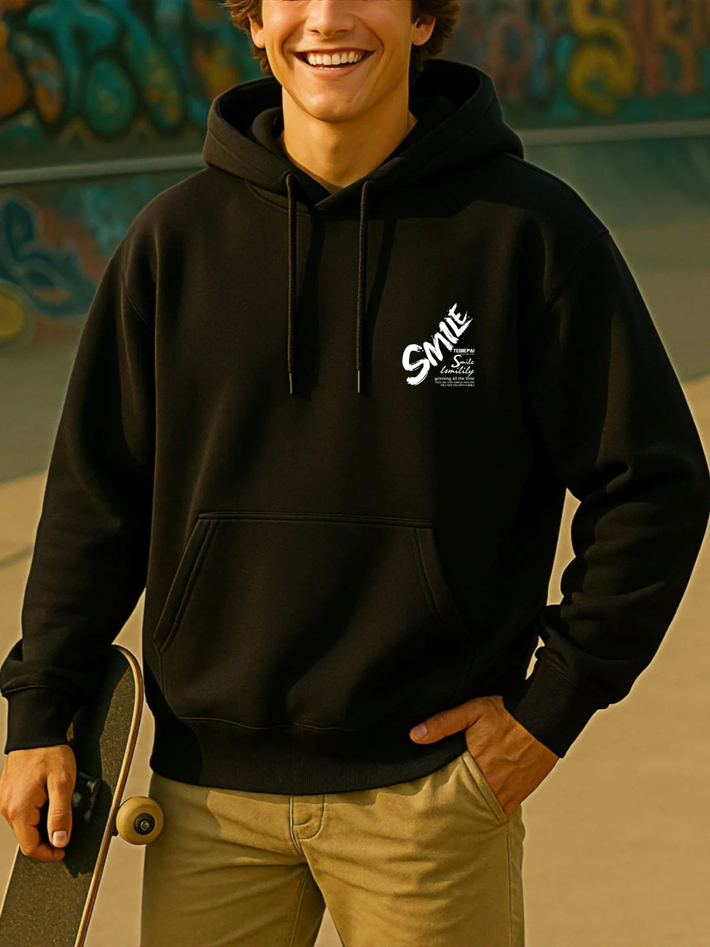 Men’s Hoodie, Letter Print, Casual Style, Fleece Lined, For Men, For Everyday Wear