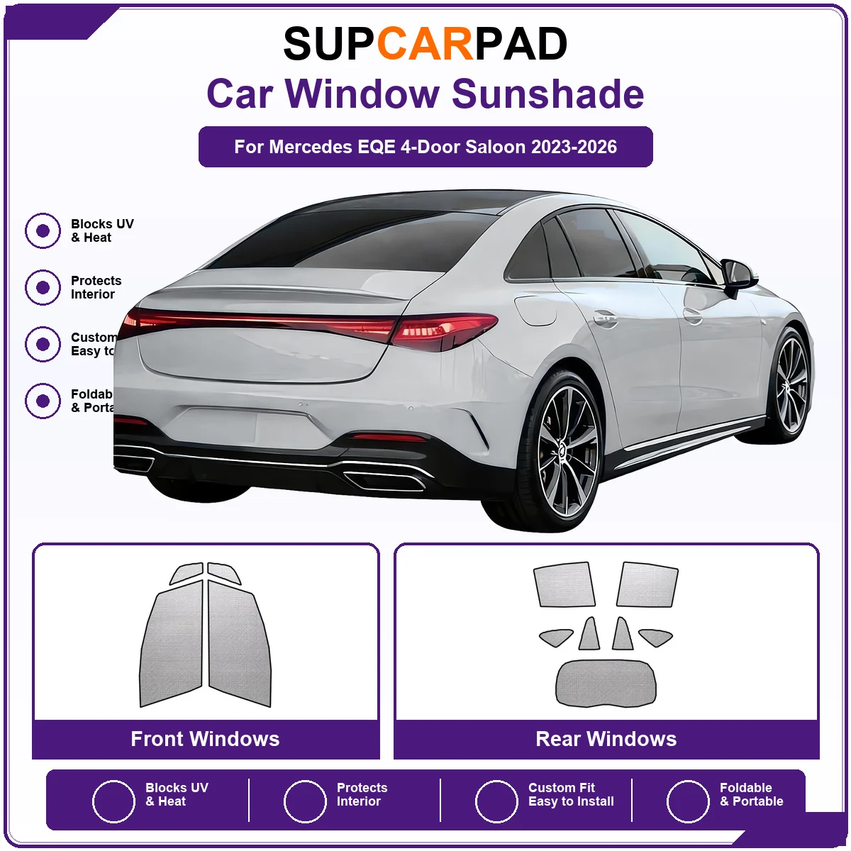 For Mercedes EQE 4-Door Saloon 2023-2026 Pre‑Cut Auto Window Sunshade Anti‑UV Car Sun Visor Protector