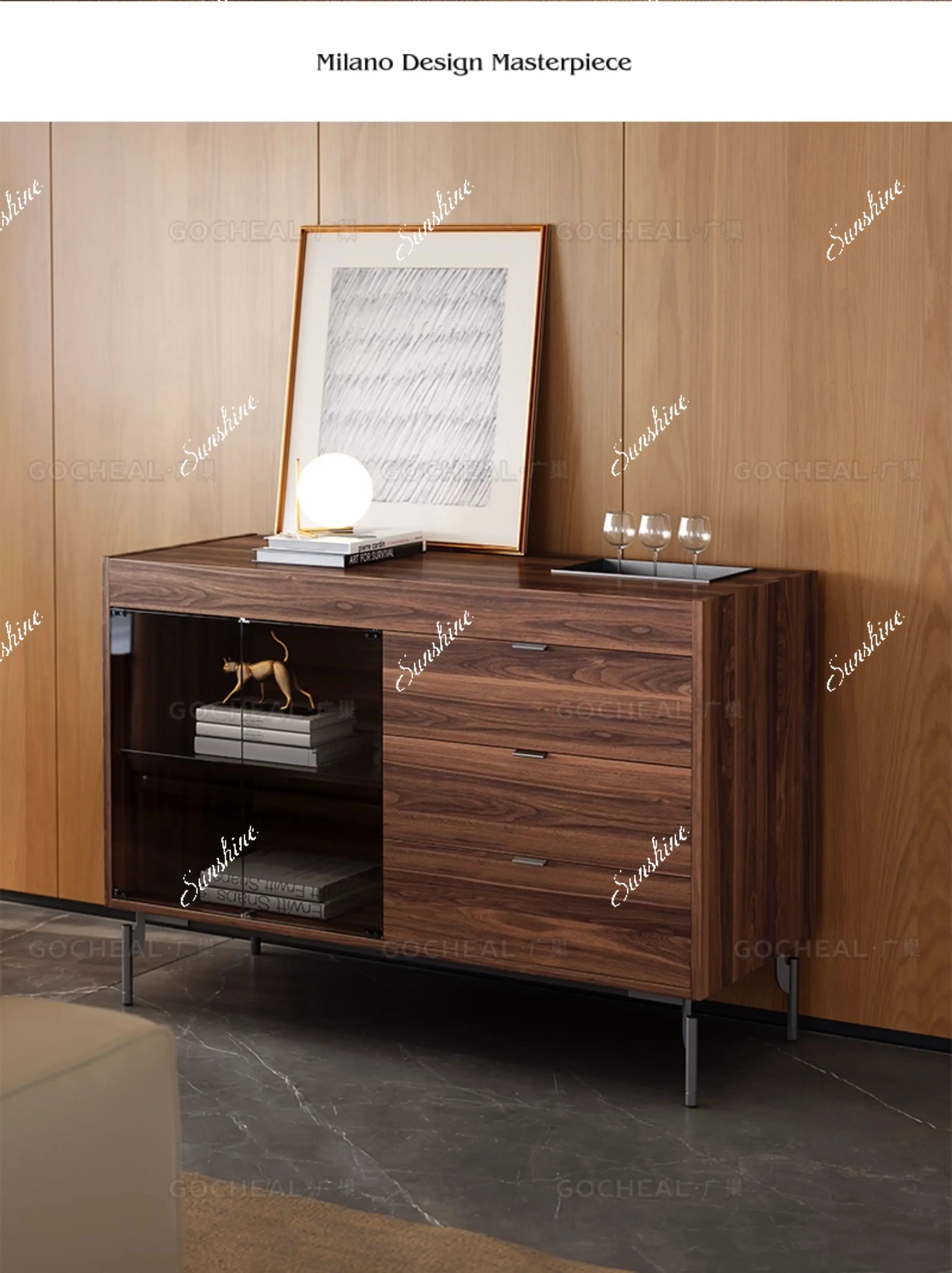 Mealside, Italian minimalism, retro light luxury in the living room, design, locker