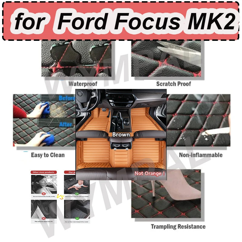 

LUXURY Custom Automotive Car Floor Mats For Ford Focus MK2 2008 2009 2010 2011 Auto Luxury Leather Men Women Car Mats Full Cover
