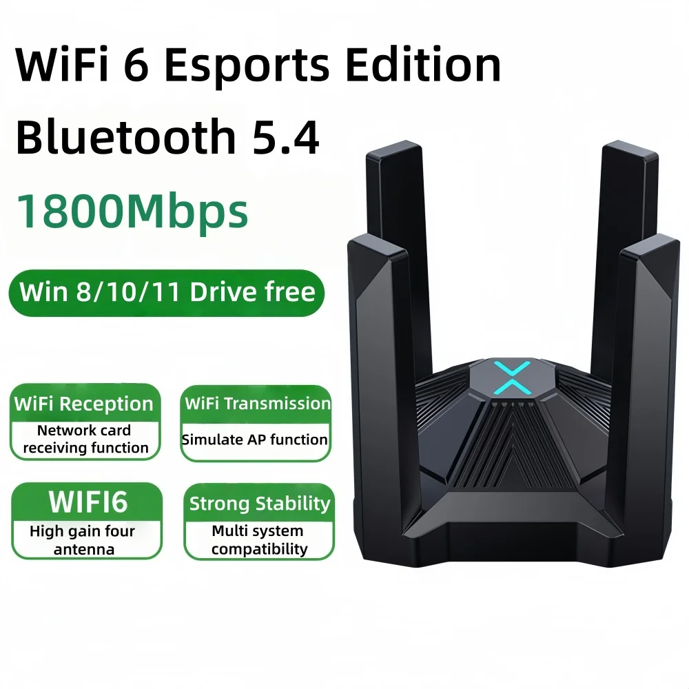 

WiFi 6 1800Mbps USB3.0 Adapter 2.4G/5GHz Dual Band Wireless Network Card Driver Free 5G Receiver for Windows XP/7/8/8.1/10/11