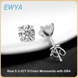 EWYA Luxury 0.4-4CT D Color Moissanite Screw Earrings For Women Party Fine Jewelry 4 Prong S925 Sterling Silver Diamond Earring