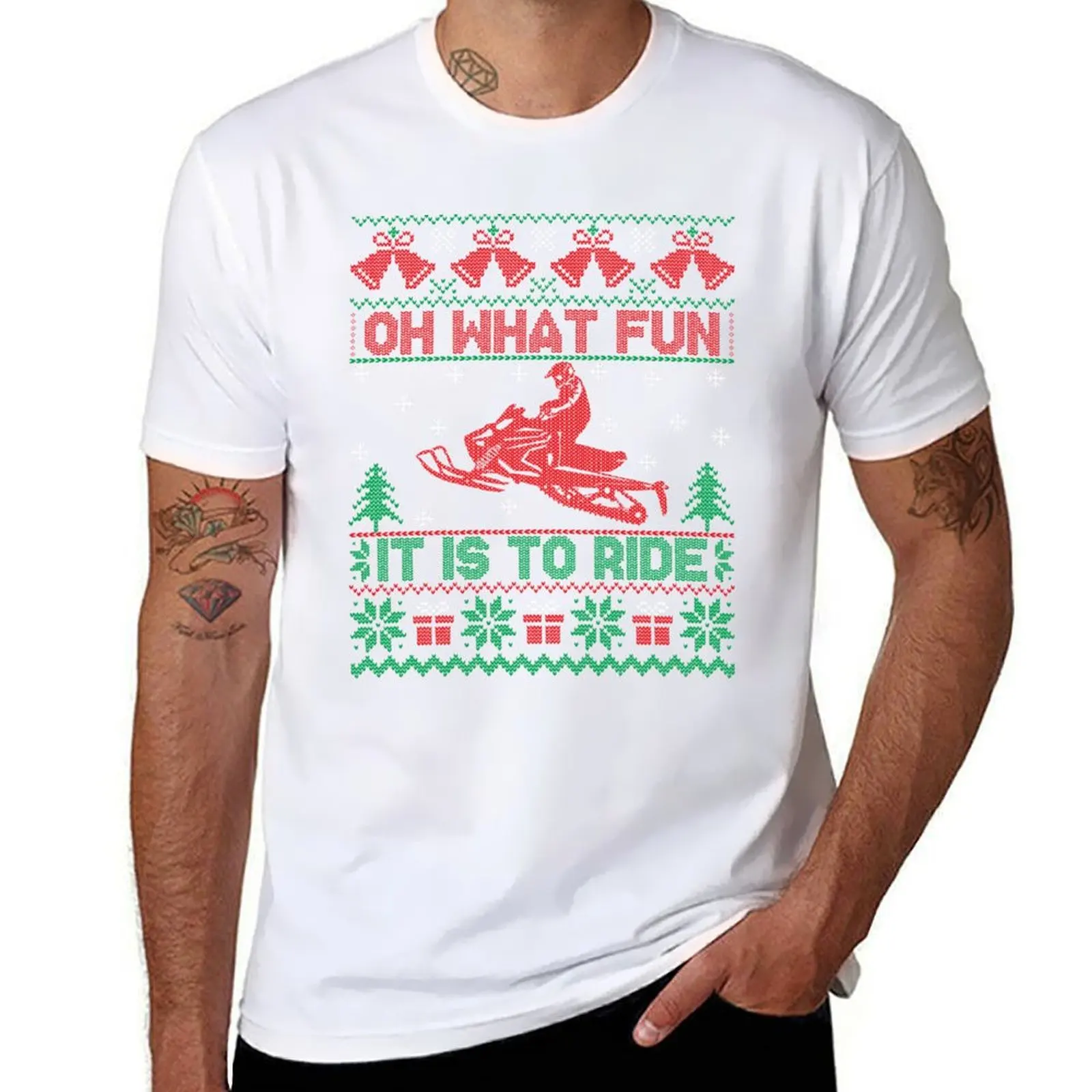 

Ugly Christmas Sweater Oh What Fun It Is To Ride Snowmobile T-Shirt t shirts cotton 100% man t shirt designer T-Shirt