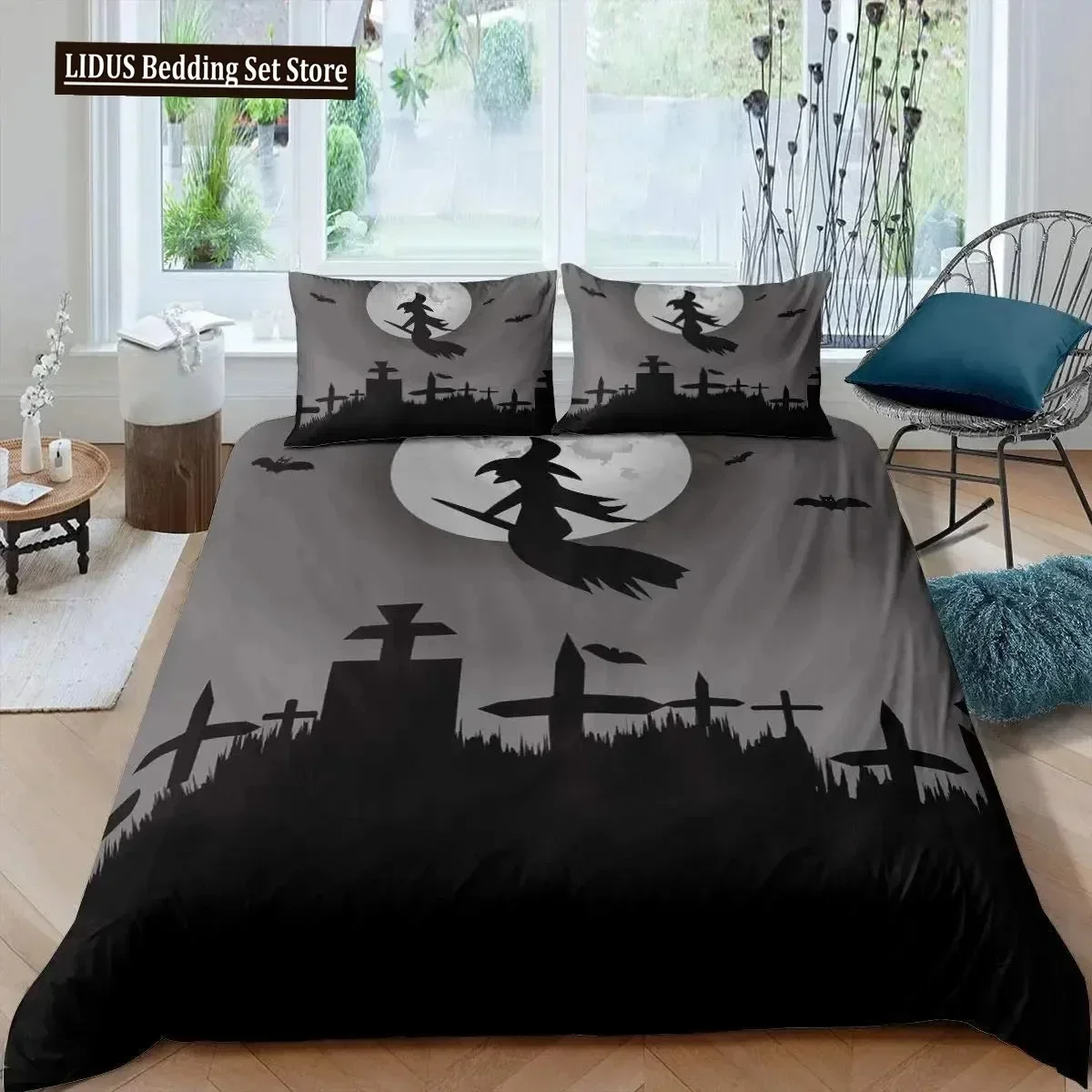 

Halloween Tree Bedding Set Queen King Horror Theme Comforter Cover Gothic Spooky Polyester Duvet Cover Branches Quilt Cover