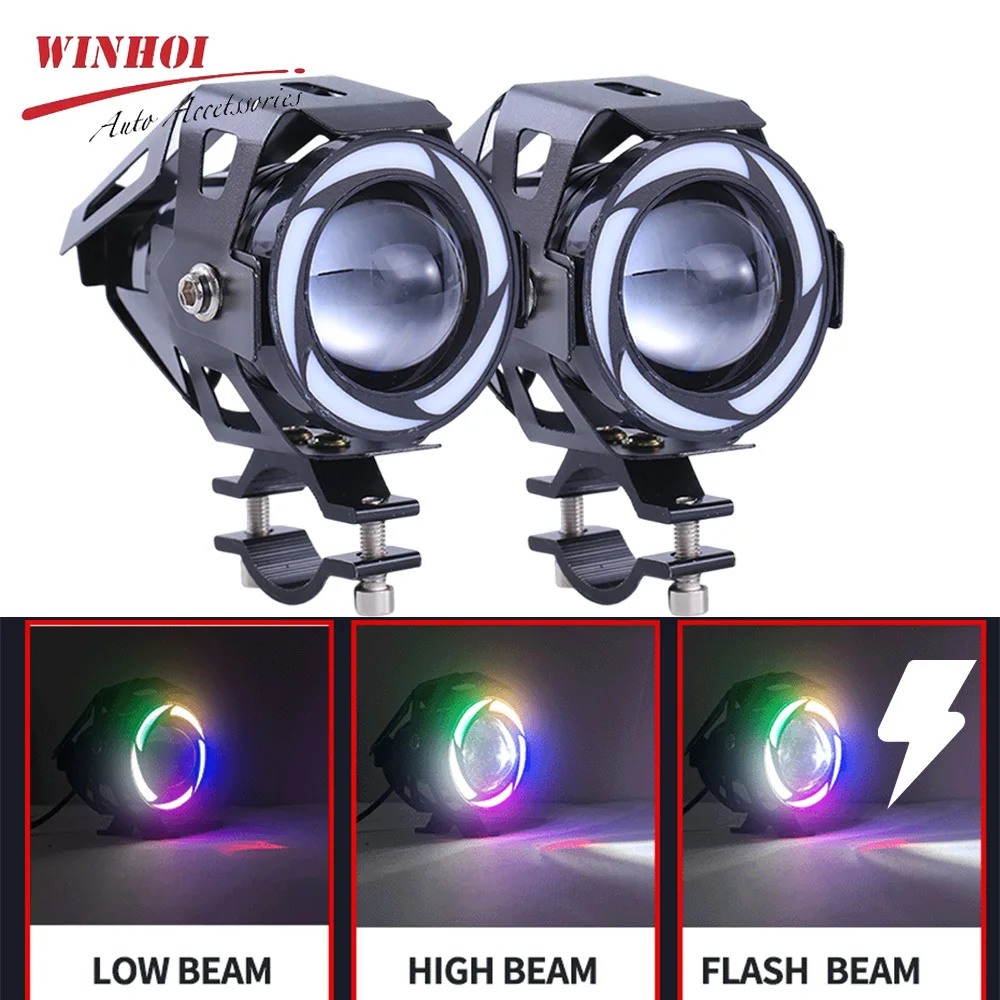 Angle Eyes LED Motorcycle Headlights Auxiliary Spotlights Led Foggers Light 12-80V Moto Additional Lamp for 4X4 Offroad ATV