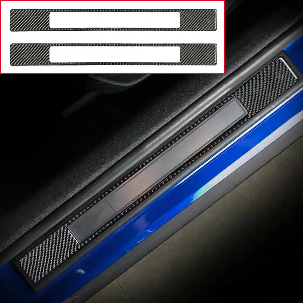Fibra De Carbono Porta Sill Scuff Placa Guarda, Adesivo Guarnição para Ford Mustang 2015-2019