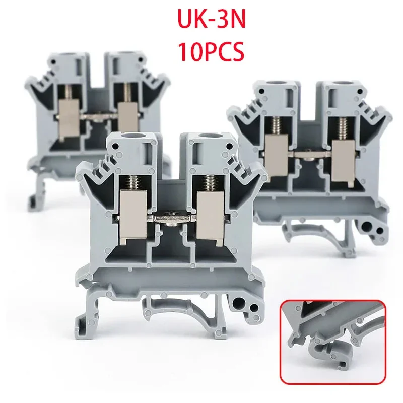 

10PCS Din Rail Terminal Block Universal Conductor UK-3N Screw Connection Electrical Wiring Terminal Strip Block Connector UK3N