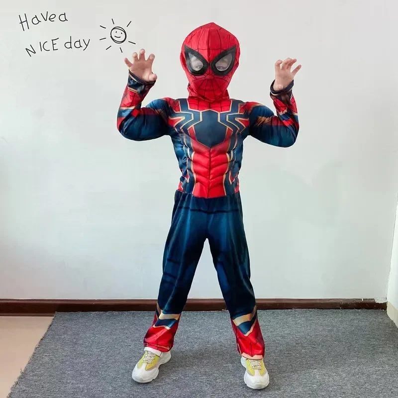 Spiderman Cosplay Costume Muscle Style Children Performance Costume Superhero Cos Prop Role Play Party Dress Up Gifts for Kids