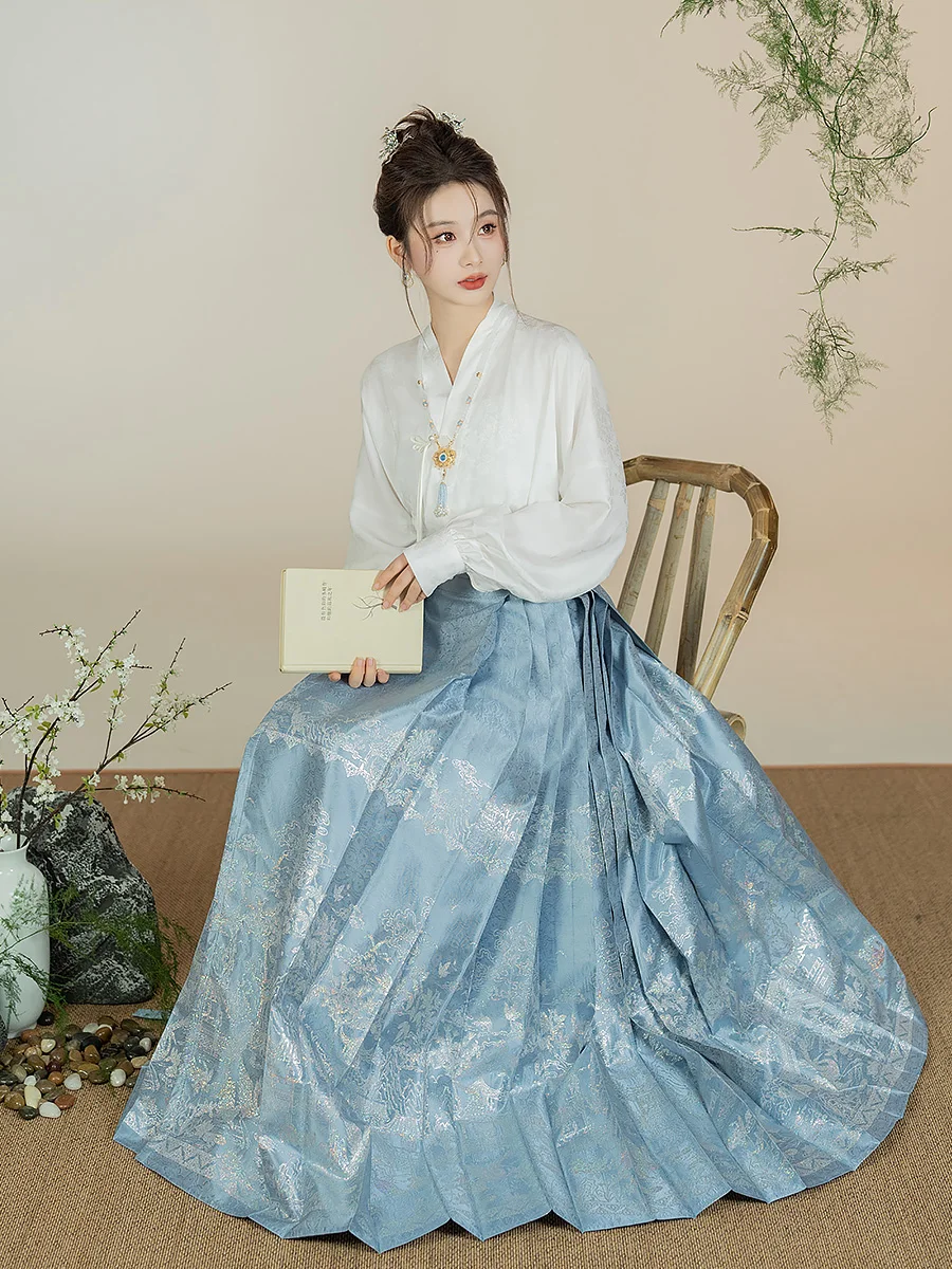 Mamian Qun Skirt High Quality Chinese Style Ancient Ming Dynasty Clothing Vintage Horse Face Skirt Hanfu Women's Skirt