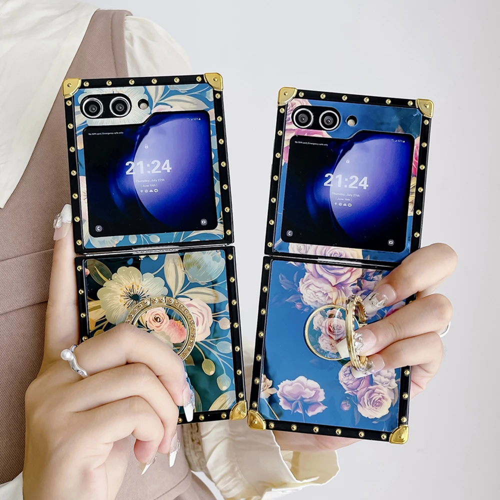 

Luxury Glitter Shockproof Floral Phone Case For Samsung Galaxy Z Flip 6 Flip 5 Flip 7 Flip 4 Flip 3 Retro Flower Women Cover
