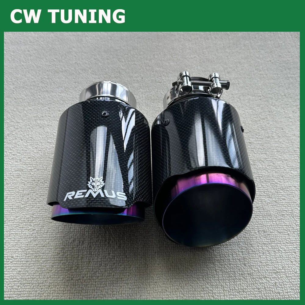 1 unidad de punta de escape de coche REMUS, tubo morado, tubo de silenciador liso de fibra de carbono brillante, piezas de automóvil, modificación de 