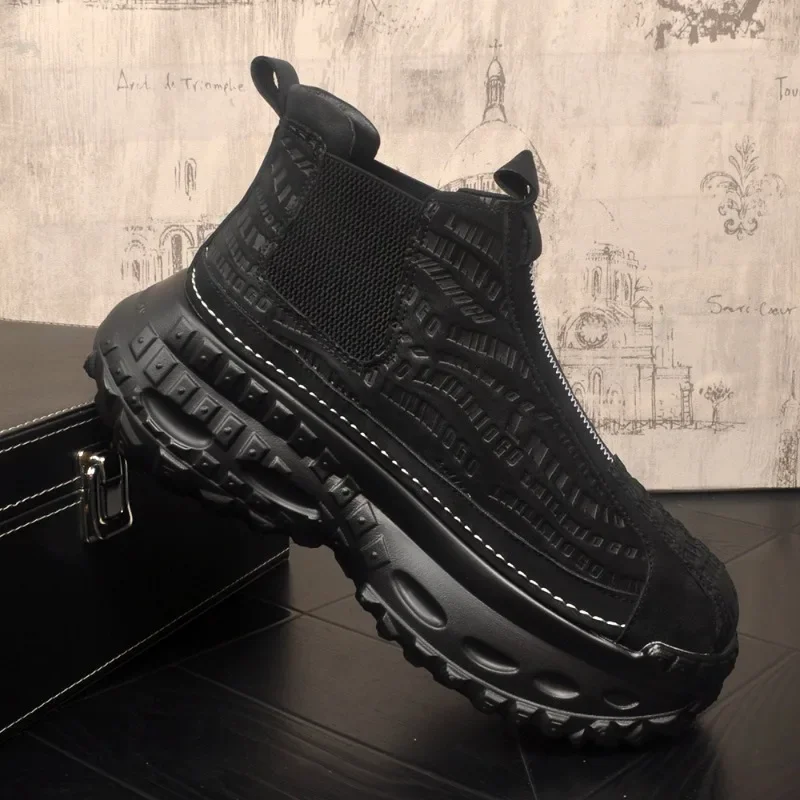 عالية الجودة الرجال منصة الأحذية مصمم الازياء عارضة عالية أعلى حذاء رجالي سميكة وحيد دراجة نارية حذاء من الجلد بوتاس الفقرة Hombre #4