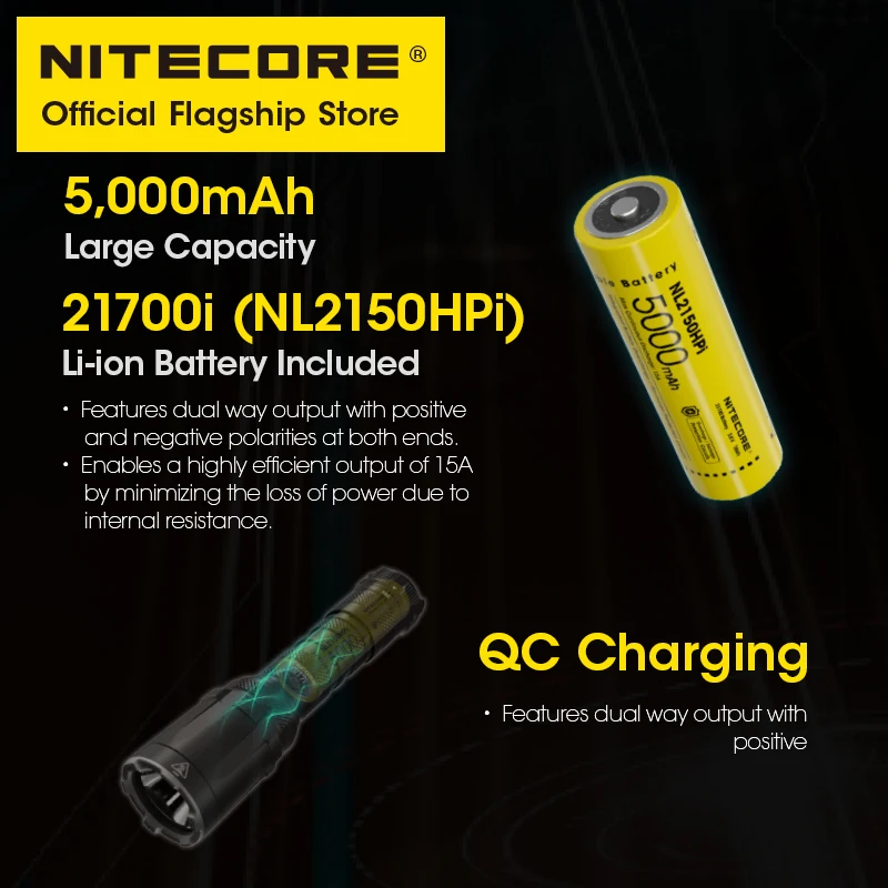 NITECORE SRT7i USB-C Rechargeable Tactical Flashlight SmartRing Stepless Brightness Adjustment Troch Light, NL2150HPi Battery