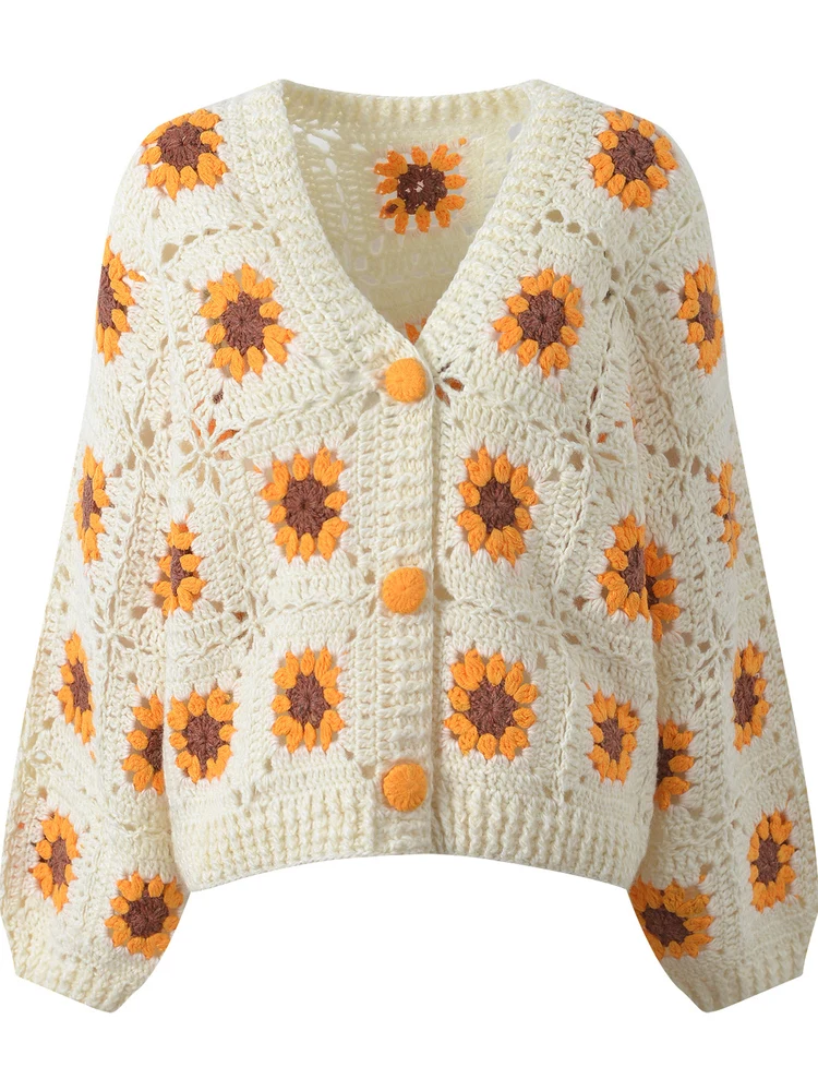 

Высококачественный вязаный свитер ручной работы с v-образным вырезом, женский модный универсальный открытый кардиган, цветной дизайн, зимняя верхняя одежда