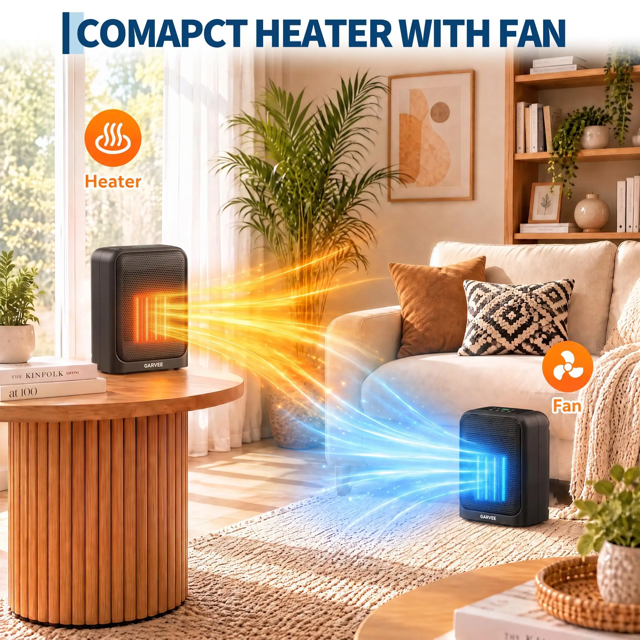1500W Portable Ceramic Space Heater, 3 Heat Settings, Adjustable Thermostat, Etl Certified, Tip-Over Protection For Home Office Bedroom