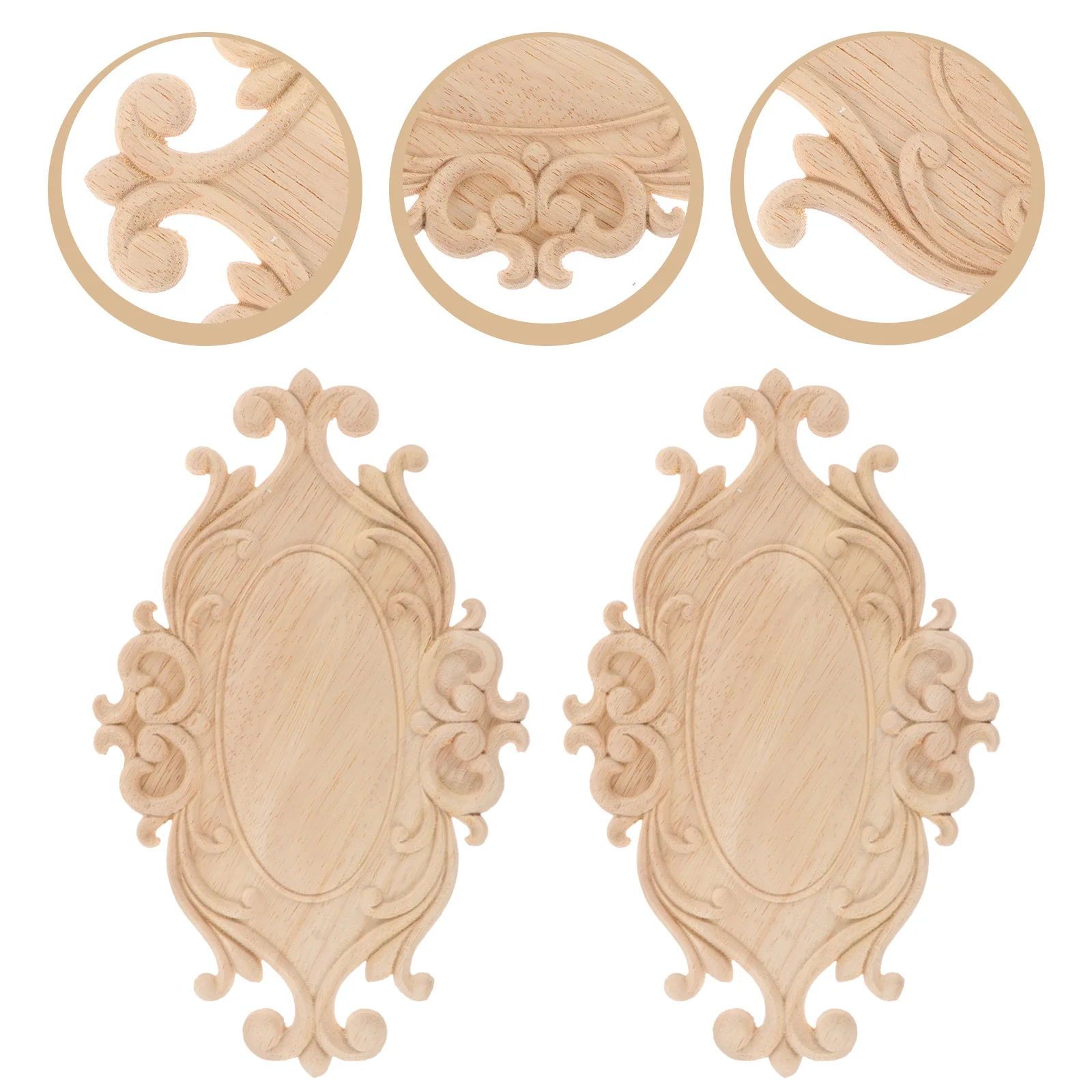 2 Pcs Decor Oval Flower Applique Wood Carving Decal Carved Onlay Cabinet Chic Wooden Vintage