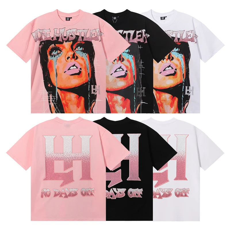 2026 Life Hustlers Series T-shirts Crying Woman High Quality Casual Round Neck Tops Hot Stamping Print Both Men Women