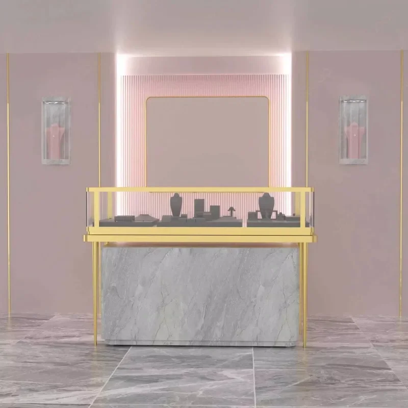 

Dustproof Wall Mounted Pendant Display Counter Customized Necklace Cabinets Jewelry Showroom Showcase