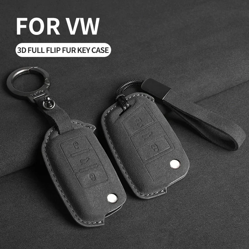 

Car Flip Key Case Cover Fob For VW Volkswagen Golf 7 MK7 Tiguan MK2 For SEAT Ateca Leon FR 2 Ibiza Skoda Octavia Suede Keychain