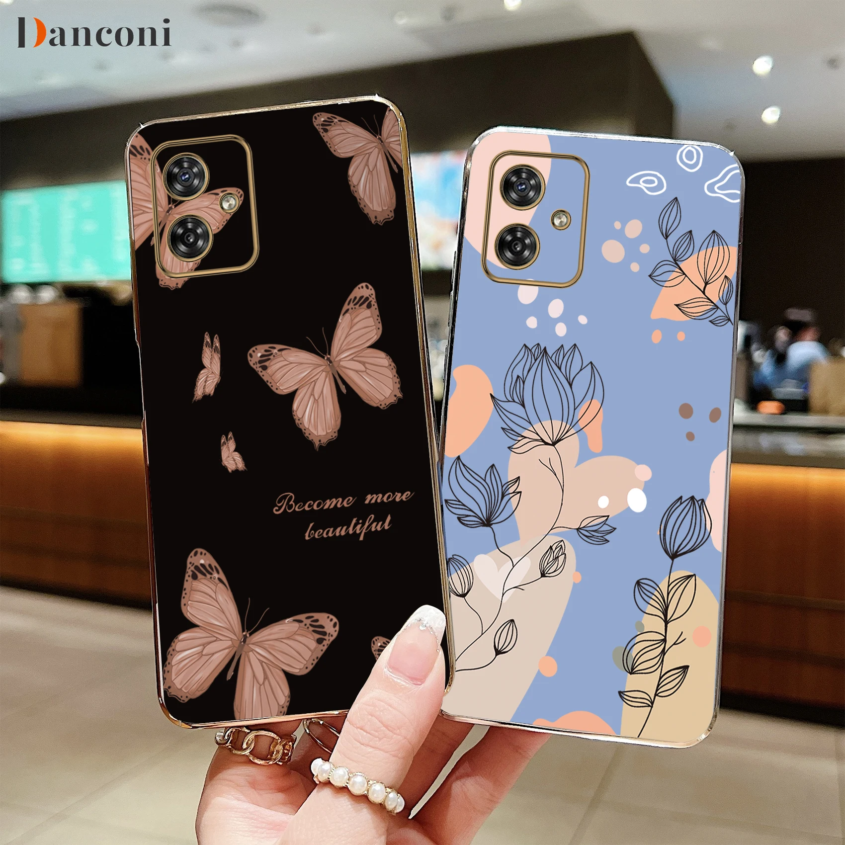 G54 Delicate Plant Luxury Plating Phone Case For Motorola Moto G54 Shatterproof Camera Protection Moto G54 Soft Back Cover