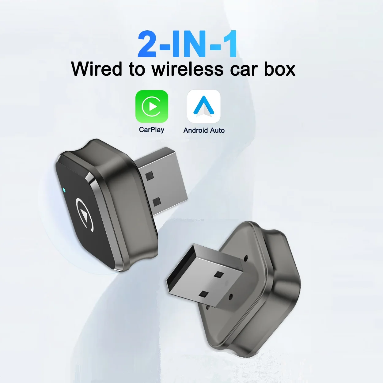 Adaptateur sans fil 2 en 1 CarPlay Android Auto, boîte Supermini, Dongle Plug And Play, Bluetooth, WiFi, connexion rapide