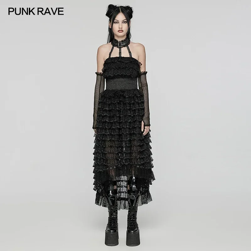 

PUNK RAVE Women's Punk Sweet Mesh & Cake Skirt Layers Dress Playful Princess Personality Club Dresses Two Colors Available