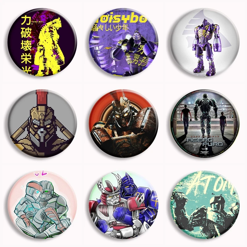 Película clásica, Pin de botón suave de acero Real, broches de átomo Charlie Kenton, insignia, bolsa, decoración, joyería, colección de regalos para amigos