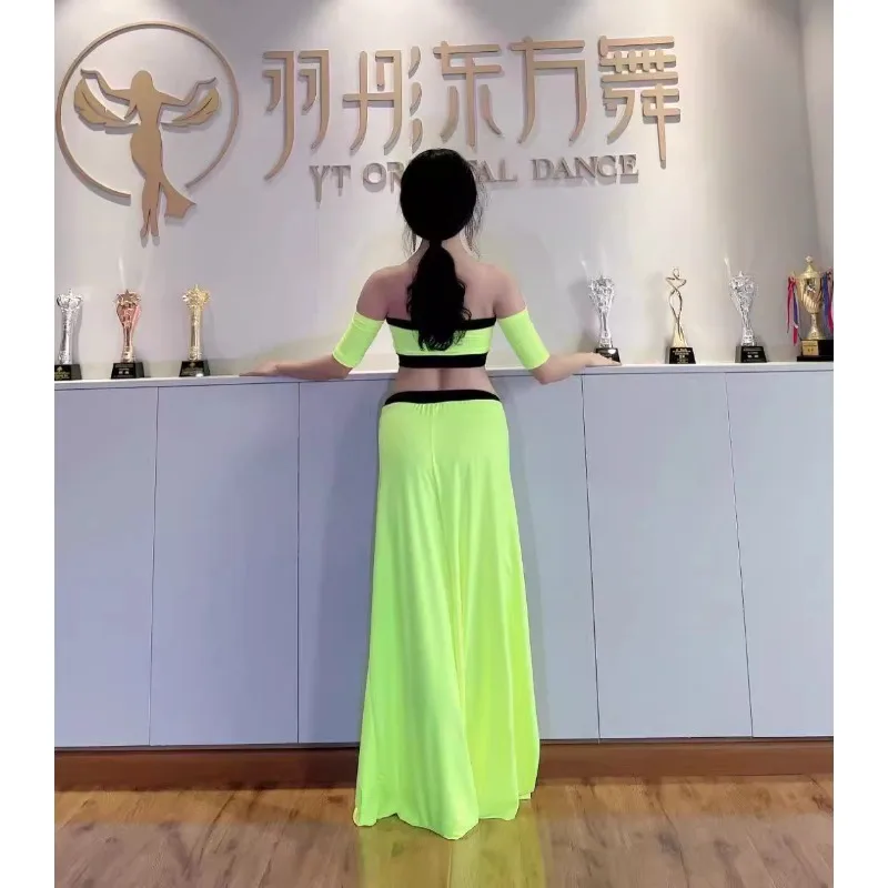 カスタマイズされたベリーダンス衣装練習衣装フュージョンクールスーツクール蛍光色ダブルスリットパンツスカートオリエンタルダンスセット
