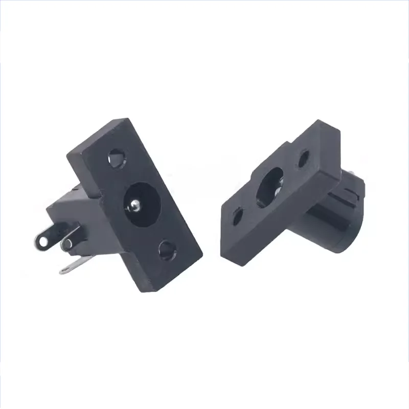 3-pin round hole female socket with double hole mounting panel Dc-020-2.0 Pin DC power socket Horizontal triple