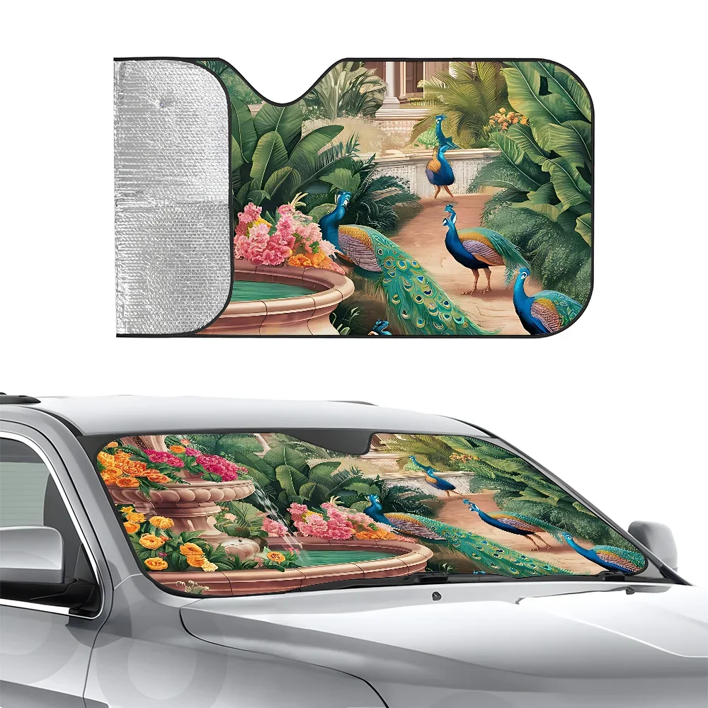 

Mughal Garden с павлином Автомобильный солнцезащитный козырек Трехслойная изоляция Переднее лобовое стекло автомобиля Солнцезащитный козырек на присоске Блоки УФ-лучей Солнцезащитный козырек
