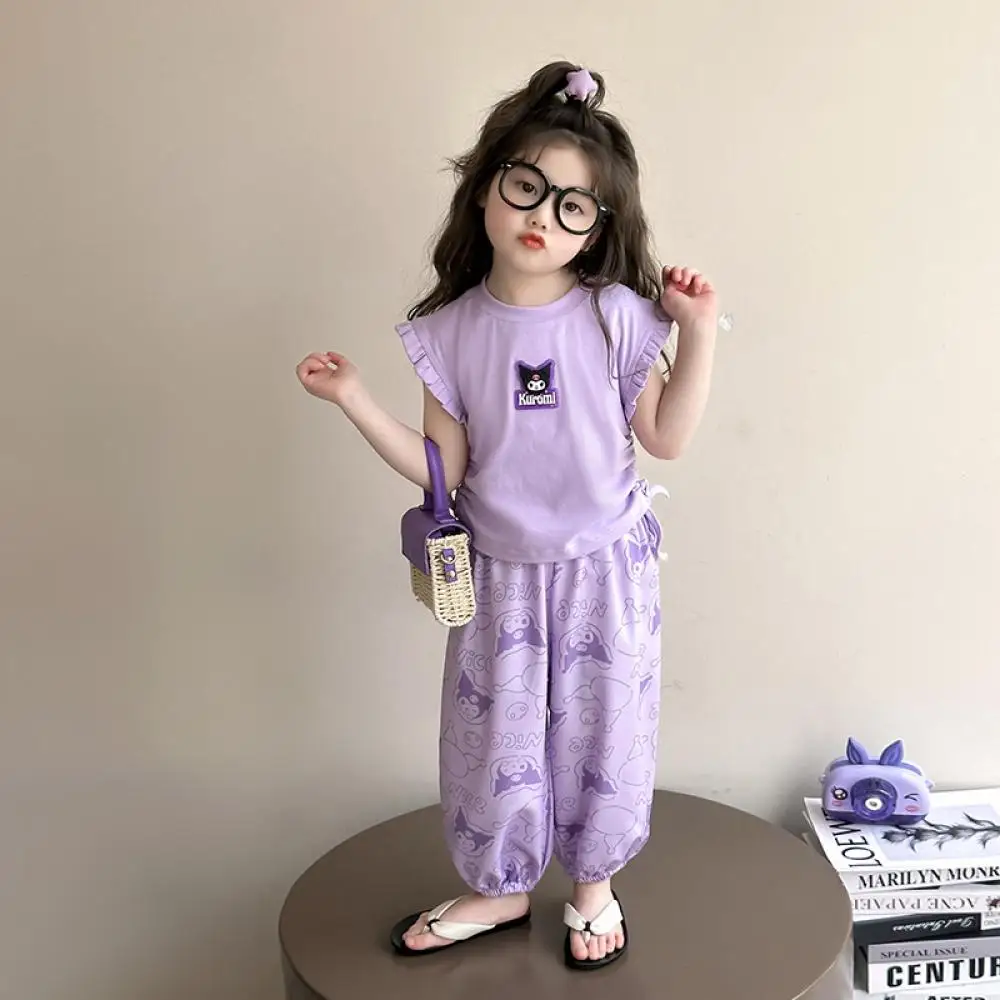 

Sanrio Kuromi Girl Short Sleeve Pants Set Summer Cartoon Sleeveless T-Shirt Mosquito-Repellent Pant Cool Sun Protection Trousers