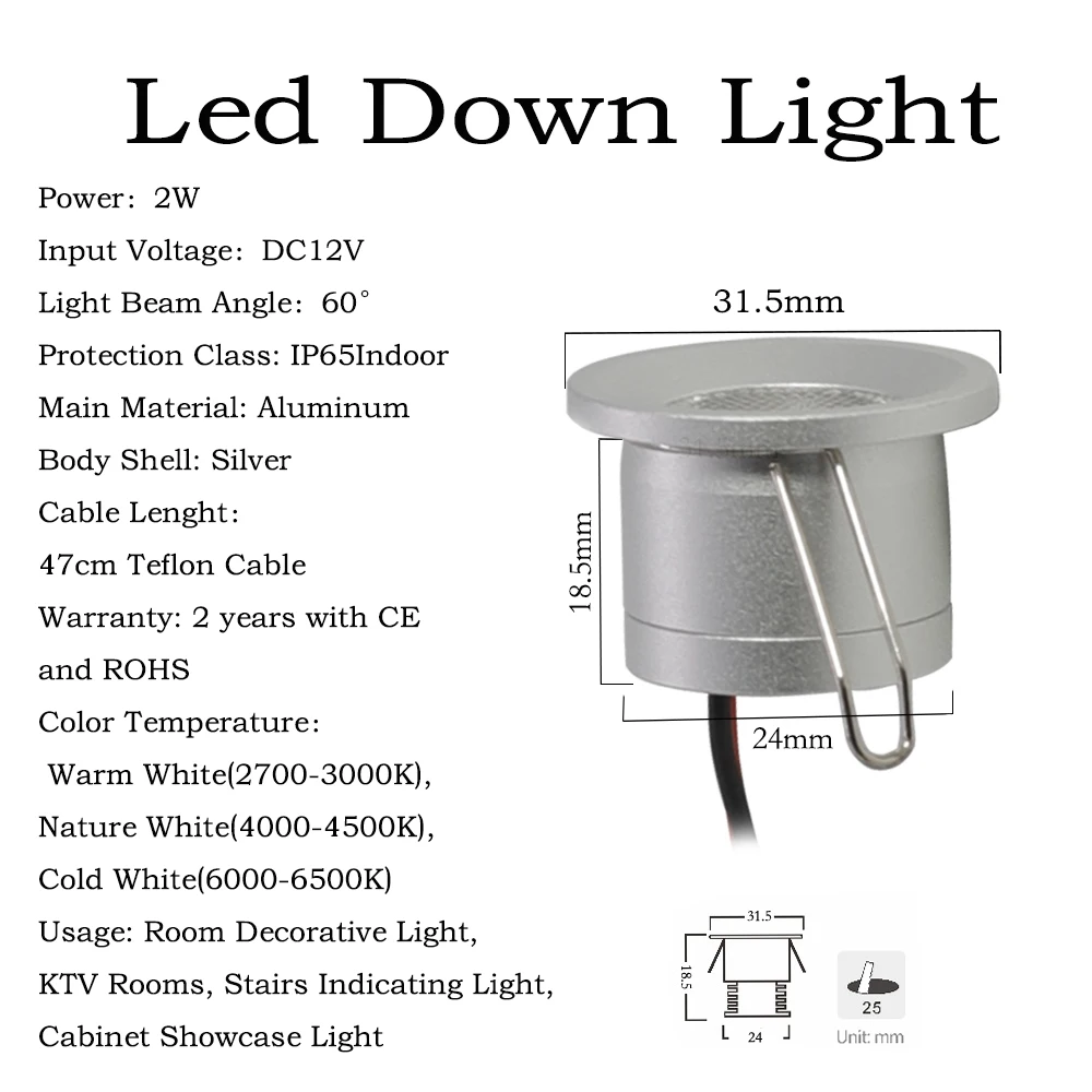 Mini faretto a Led per interni DC12V Downlight 2W faretto da incasso dimmerabile IP65 scala a soffitto in alluminio decorare Focos Spot LEDs