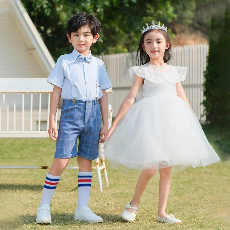 女の子のための子供のパフォーマンス服、幼稚園の小学校のコンサート、制服ネクタイ