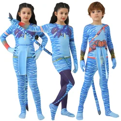Girls Avatar 2 Neytiri Costume Tail Suit Boys Jake Sully Cosplay Zentai Bodysuit Jumpsuit Kids Halloween Birthday Party Costume