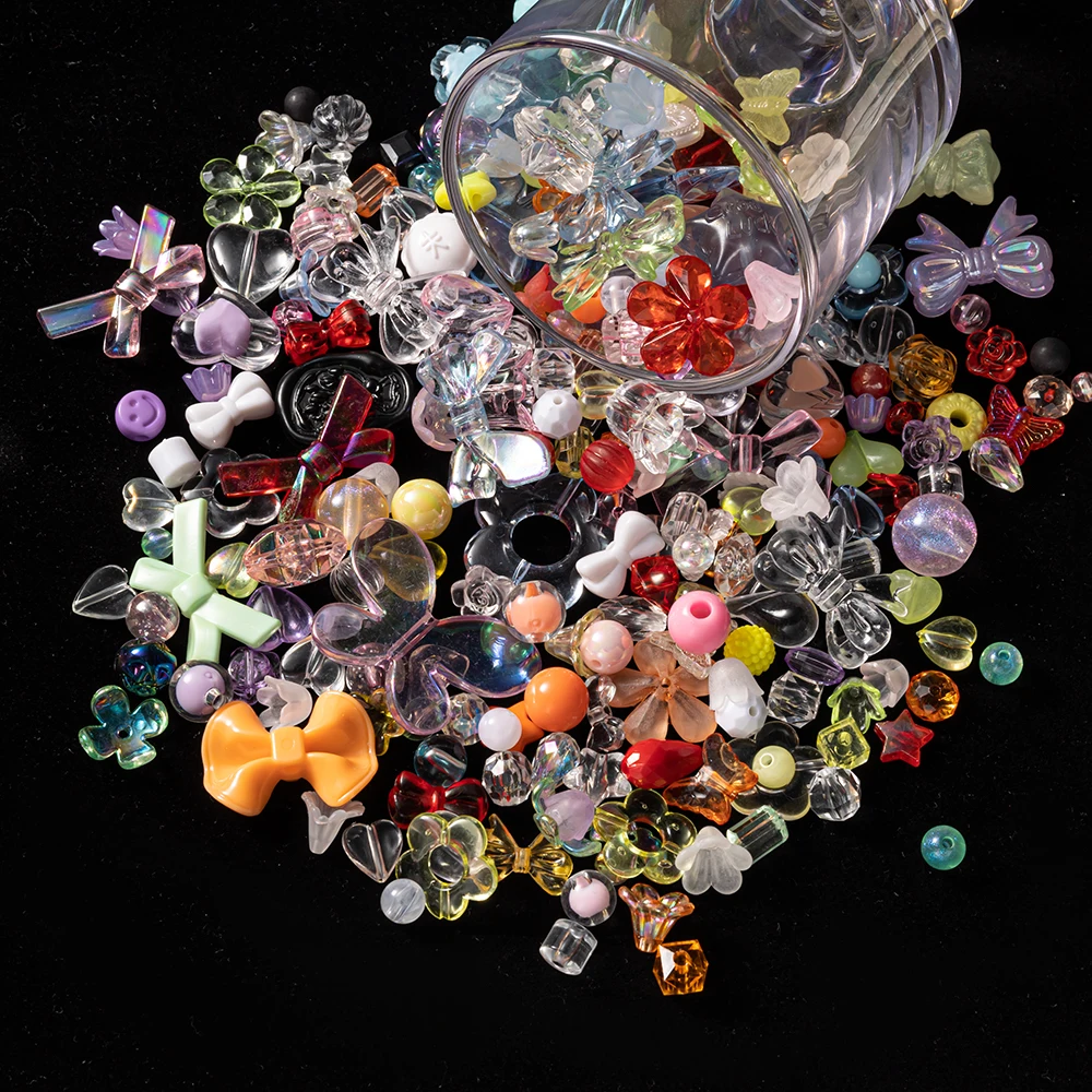 20pcs Random Mix Acrylic Colorful Beads Heart Bow Flower Loose Cute Beads For DIY Bracelet Jewelry Making Supplies Accessories